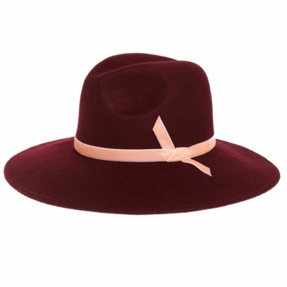NWT Rachel Parcell Velvet Trim Felted Wool Panama Hat Burgundy Dark Combo